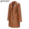 BITCED Long-Length Leather Coat Spring/Autumn Long-Sleeved Leather Trench Coat Stylish British-Style Outerwear Polo Neck Single-Breasted