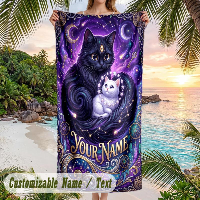 Celestial Artwork 1 Theme Quick Dry Beach Towel Custom Name Text Print Large Sand Resistant Towel Beach Vacation