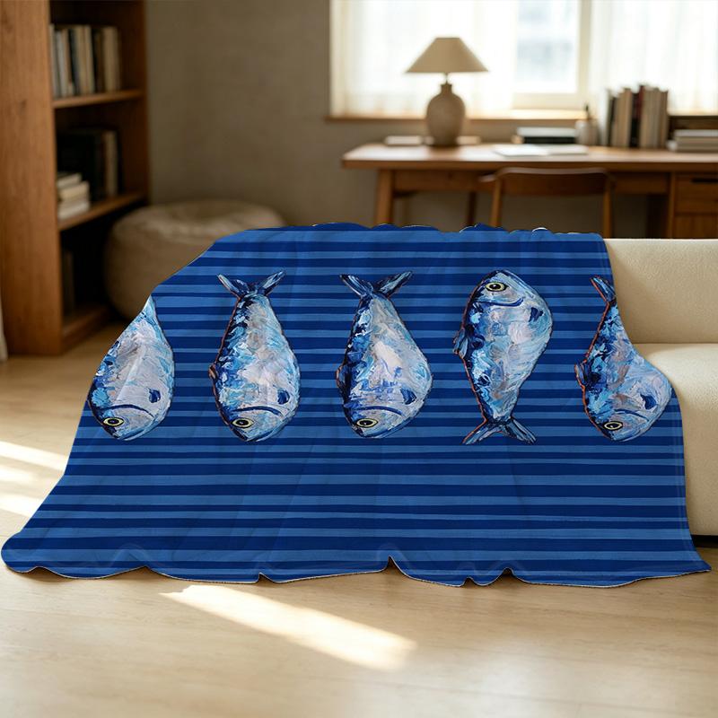 Flannel Throw Blanket Non-Shedding Marine Fish Pattern, Soft Warm Cozy Blanket for Home Use, Binge Watching, Christmas & Halloween Decoration