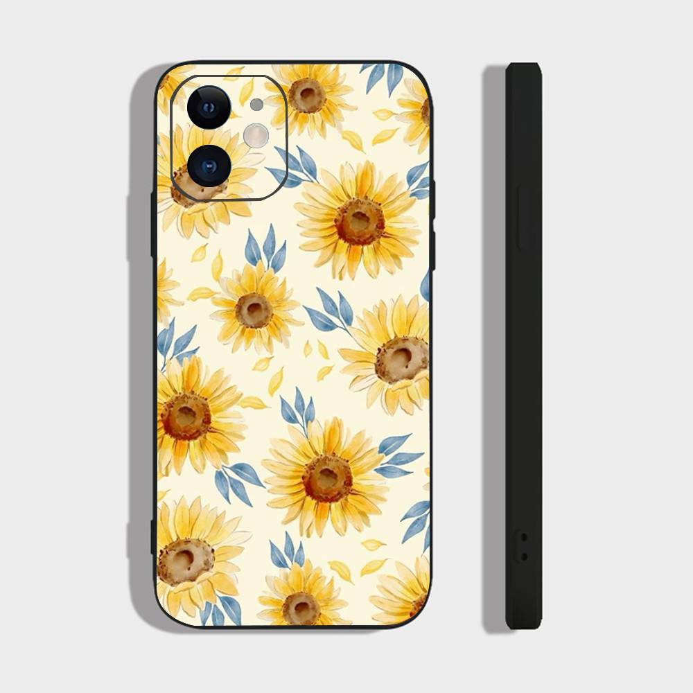 Sunflower Flower Sea Phone Case For IPhone 17 Air 16 15 14 13 Pro Max 11 12 Black Silicone Cover