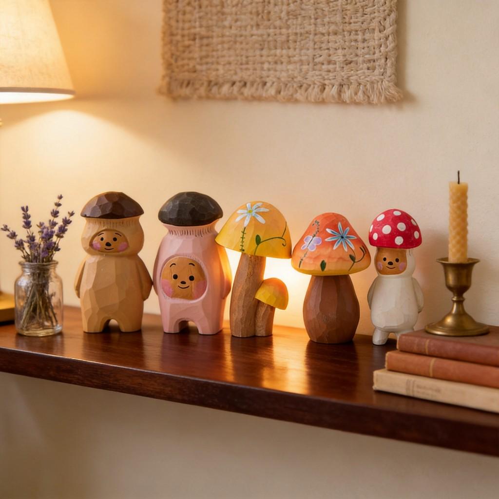 Wooden Mushroom Sculpture Handmade Housewarming Gift Kitchen Tabletop Ornament