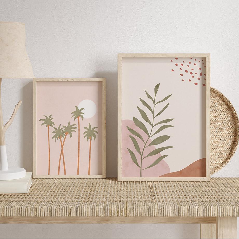 Boho Mountain Sun Line Girl Flower Leaves Wall Art Canvas Painting Minimalist Posters And  Prints Pictures For Living Room Decor