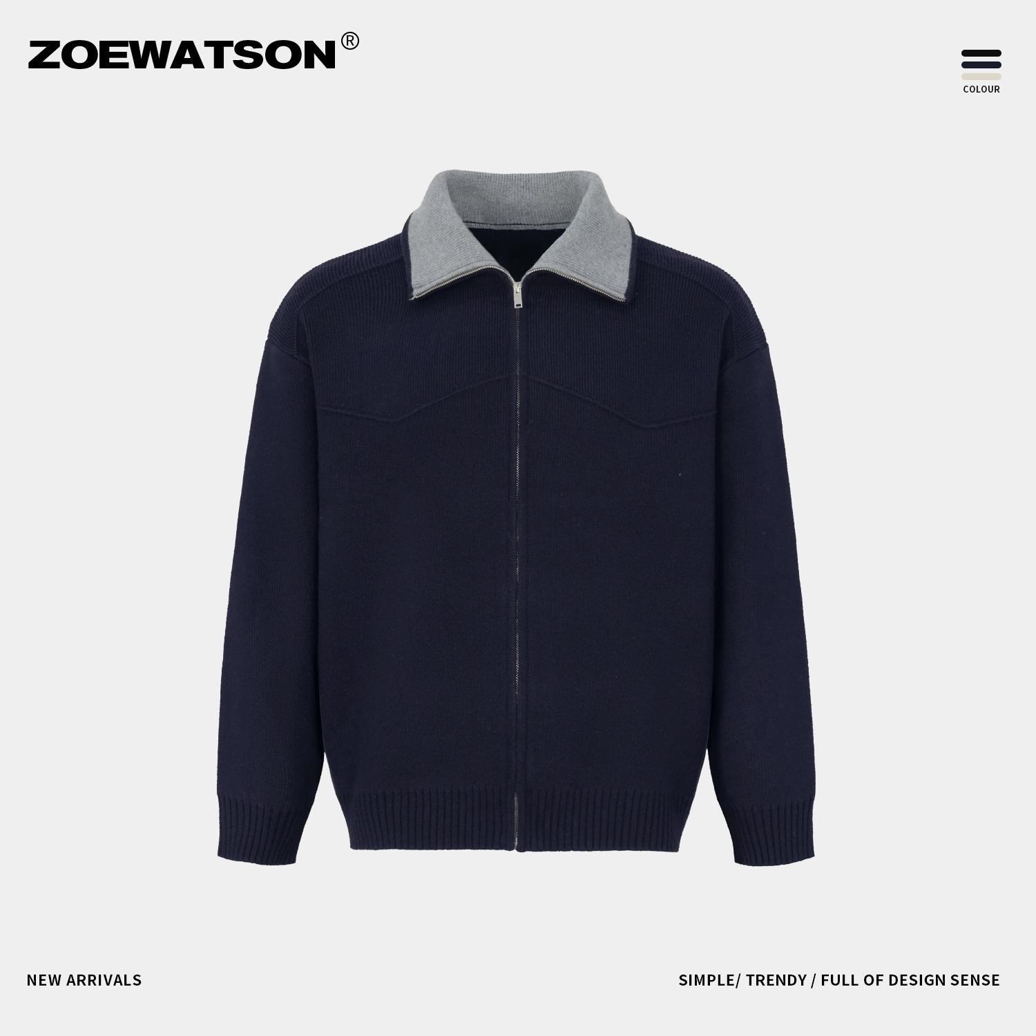 Мужской модный вязаный кардиган на молнии с цветовыми блоками XL