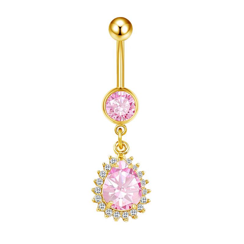 Fashion Pink Crystal Crown Belly Button Rings Stainless Steel Long Pendant Butterfly Heart Navel Piercing For Women Jewelry