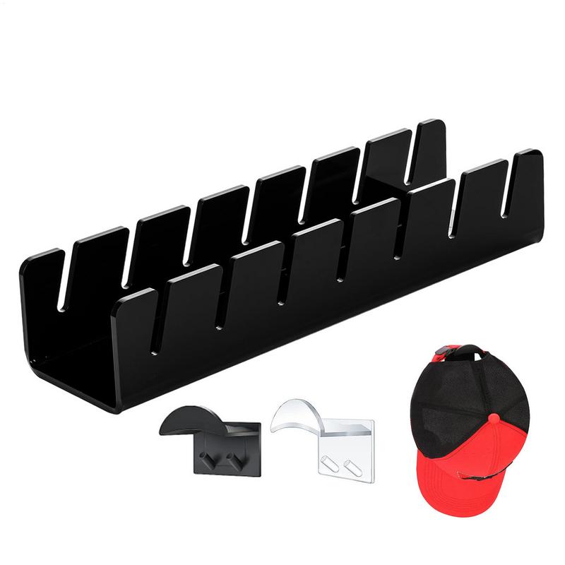 Baseball Cap Holder Acrylic Hat Display Rack For 7 Ball Caps Space Saving Stand Shelf With 2 Self-Adhesive Hooks No Install Home