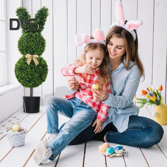 1/2Pcs Easter Bunny Artificial Plants Stake with LED Light Strip Outdoor Garden Patio Yard Lawn Bowknot Rabbit Faux Greenery Spike Decoration
