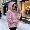 Pet Pouch Hoodie Zip-up for Women, Cat Dog Carrying Pocket Hooded Warm Nursing Sweatshirt, Winter Fleece Long Sleeves Jacket Animal Lovers