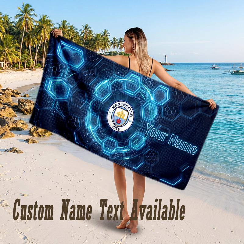 Designový osuška Manchester City s vlastním textem Velký ručník na plážovou dovolenou