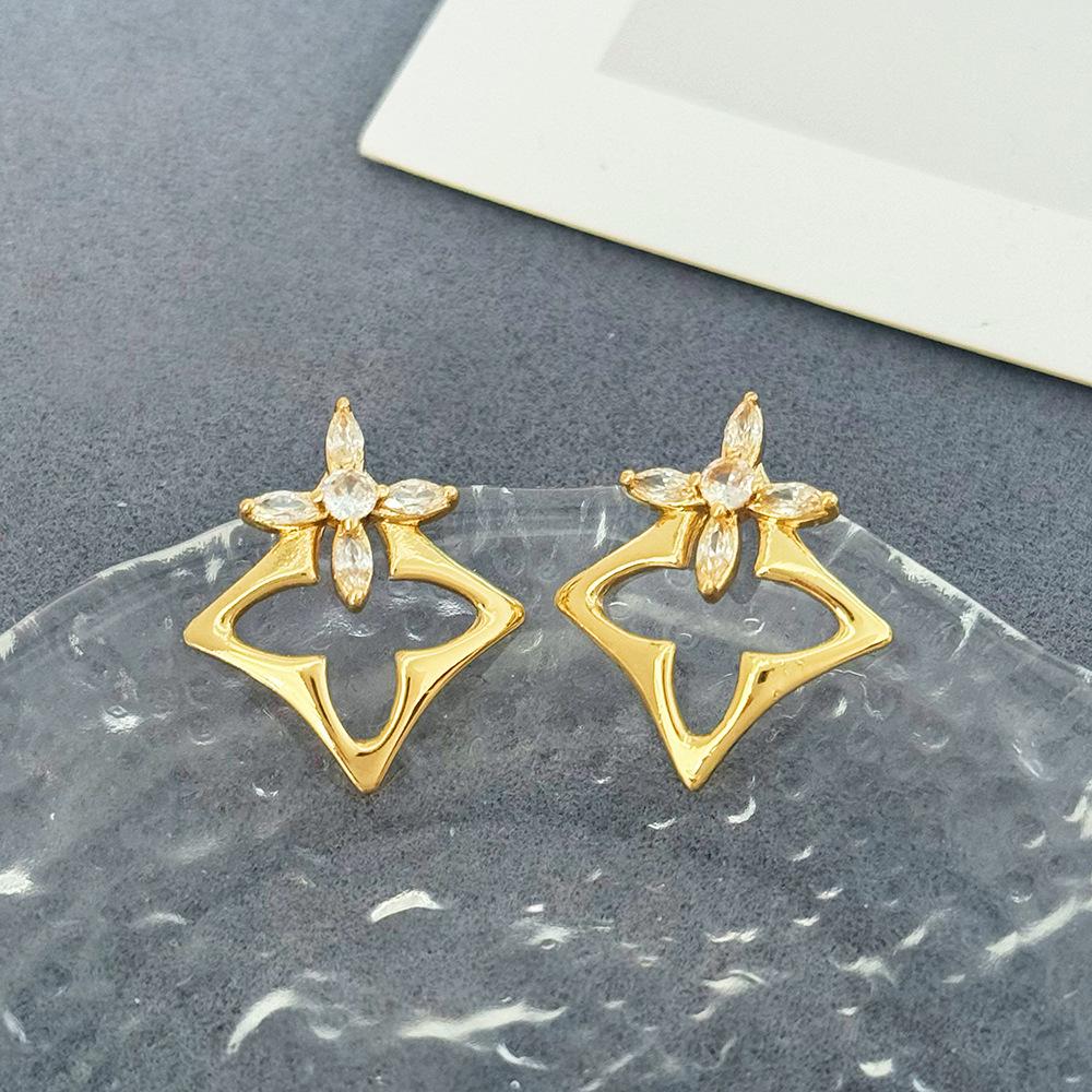 Французские ретро серьги-гвоздики Цветок с цирконами - Элегантные женские нишевые ювелирные изделия