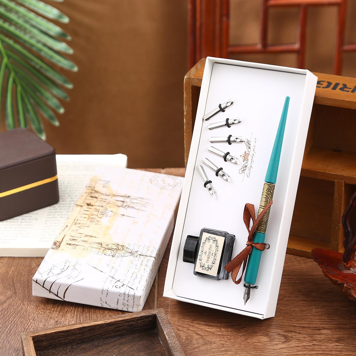 

Vintage Student Pen Gift Box Metal Nib Pen, Calligraphy Pen Training Class Gift Pen Set 0.5mm синій