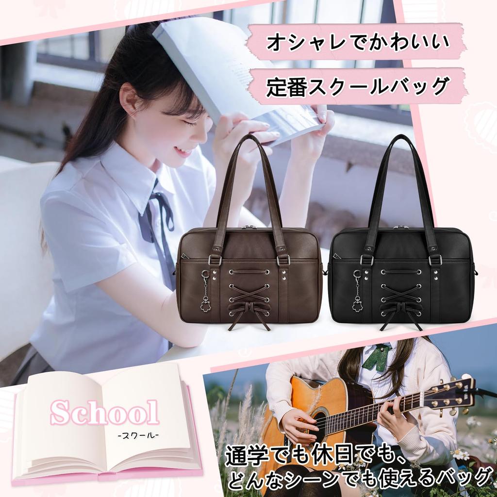 School Bag for High School Synthetic Large Bosdon A4 Student School Entrance Black [NUBILY] Students, Leather, Capacity, Bag, Commuting, Compatible,