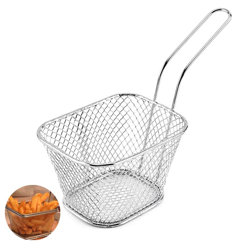 

1 шт. Кошик для смаження з нержавіючої сталі Багатофункціональний Міні кошик для смаження картоплі фрі Креативний квадратний кошик для смаження з розділенням олії срібний