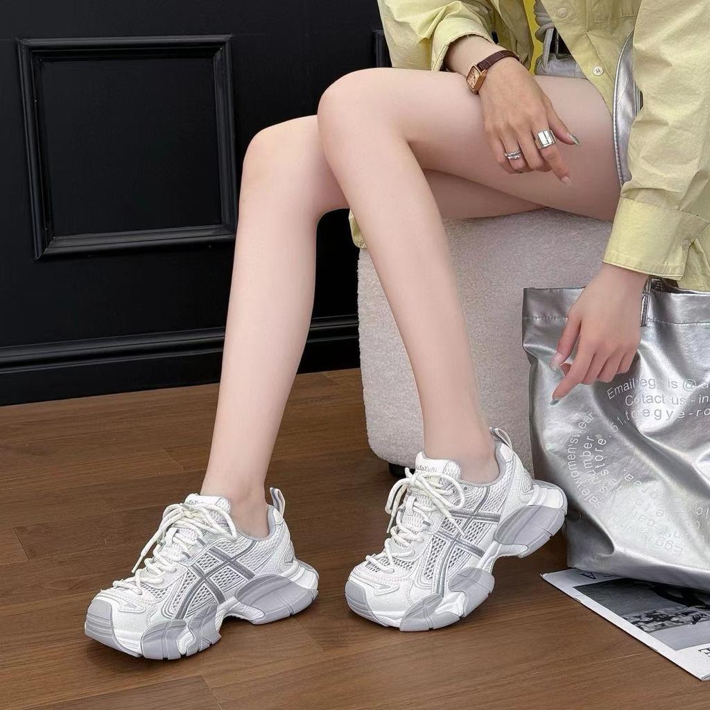 Summer Dad's Women's Single Mesh Breathable Spring Thick-Topped High-Heeled Lightweight, Stylish, Versatile, Slow Jogging, Casual, Sports Shoes Trendy