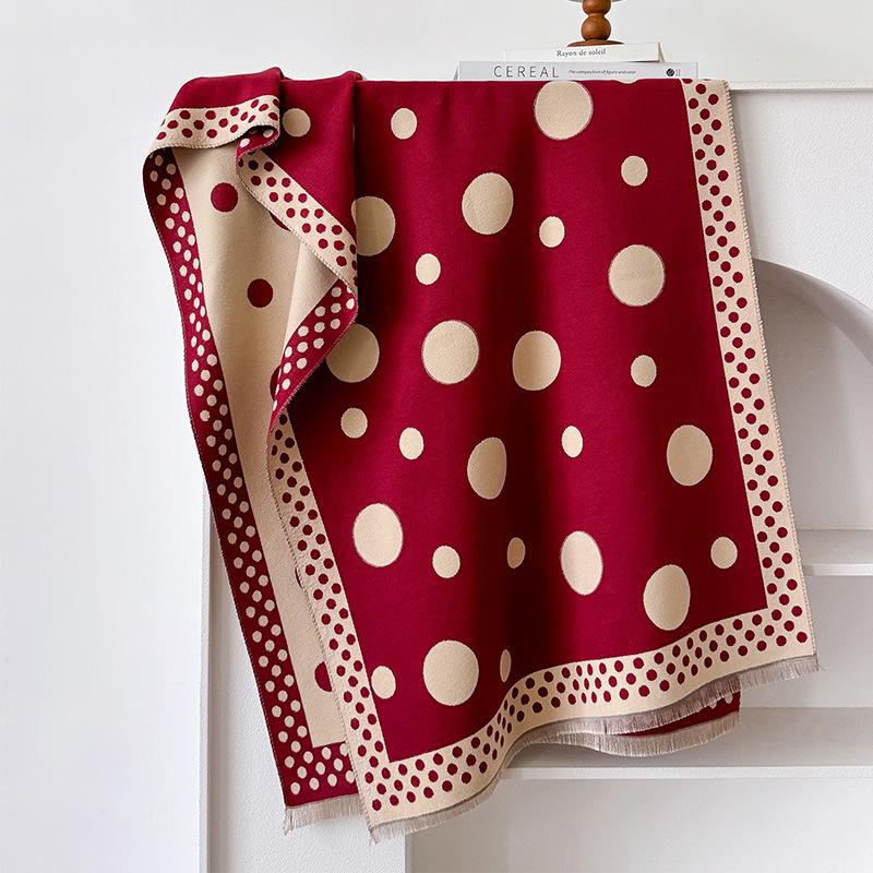 Korean Version Of Polka Dot Girl Style Double-Sided Two-Color Imitation Cashmere Scarf Winter High-End Temperament Warm Shawl