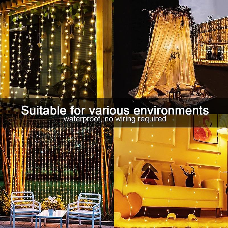Solar-Powered Waterproof Fairy Garland Curtain String Lights with 300 LEDs and 8 Modes for Outdoor Decoration