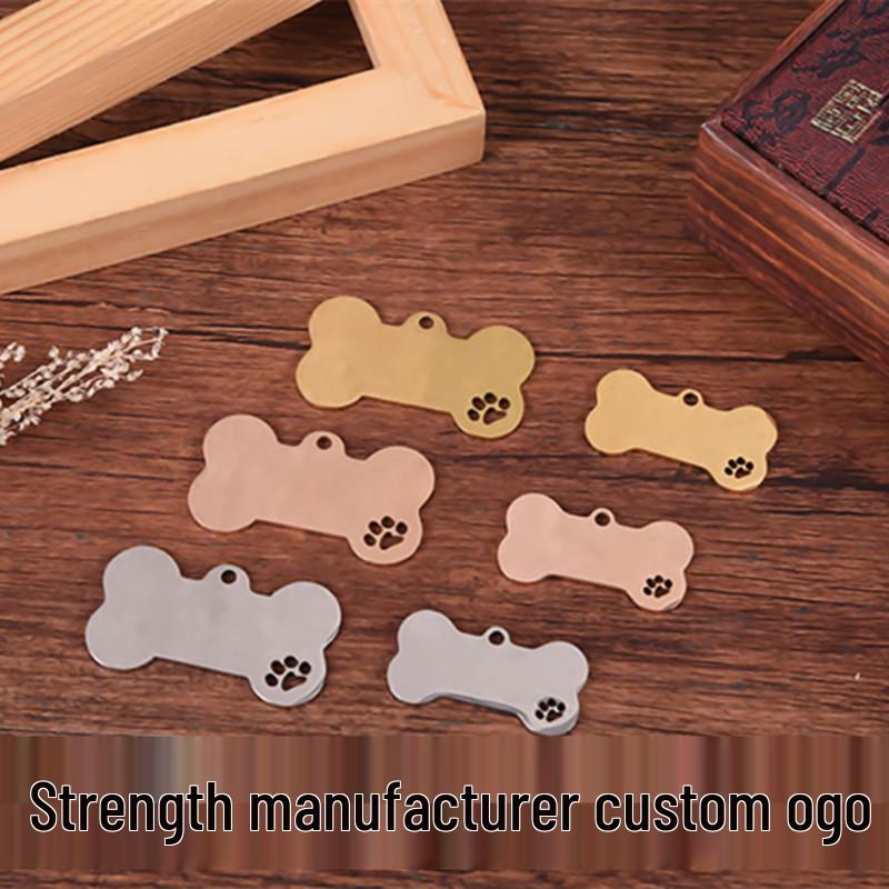 Stainless Steel Hollow Bone Pet Tag with Engraved Dog Paw