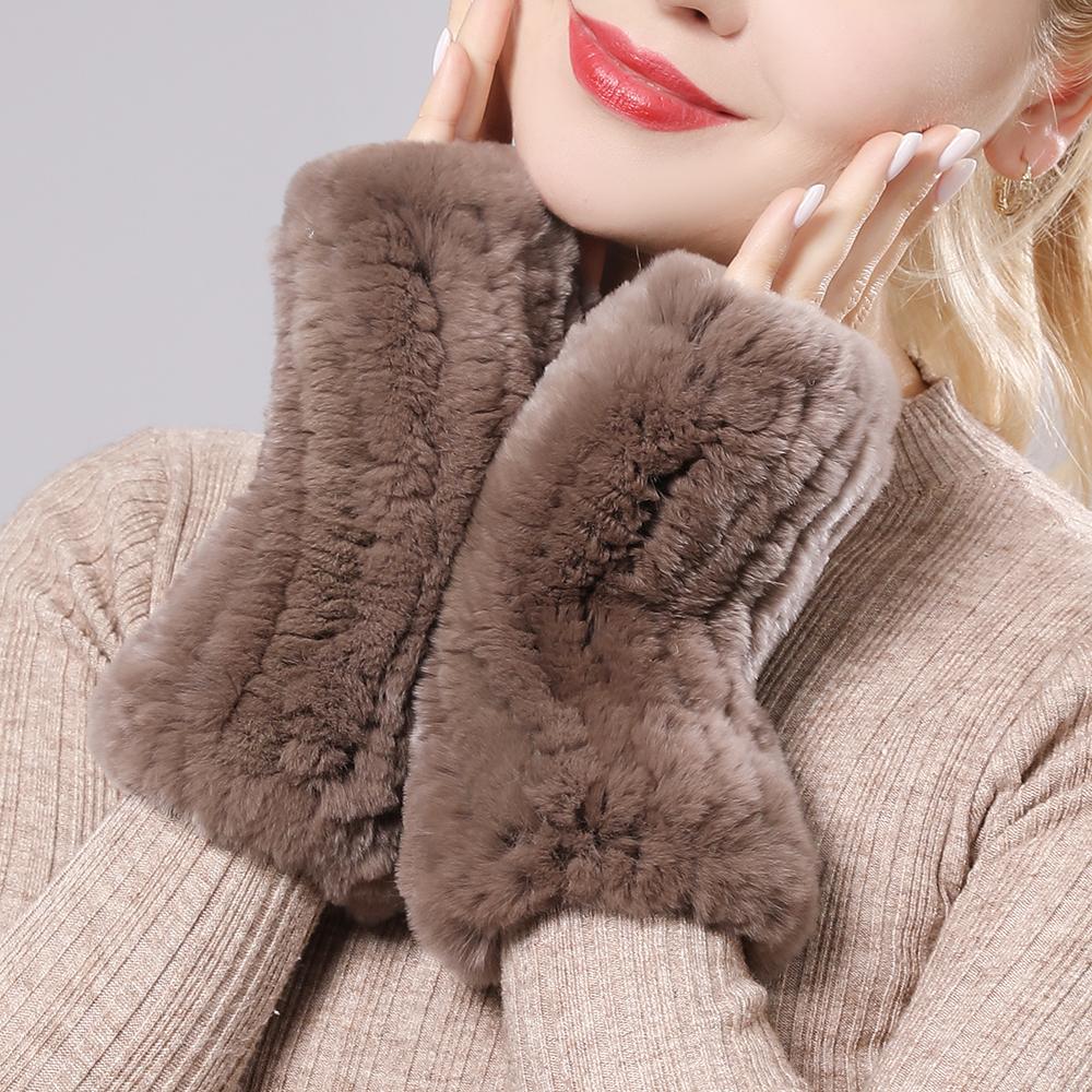 New Women 100% Real Genuine Knitted Rex Rabbit Fur Mittens Winter Warm Lady Real Fur Fingerless Gloves Handmade Knit Fur Mitten