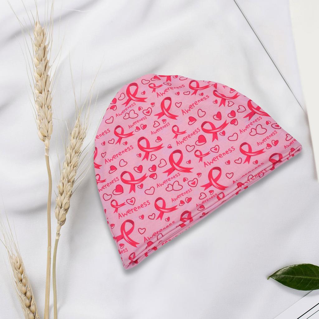 Breathable Breast Cancers Support Beanies Hat Breast Cancers Awareness Print Headwrap Hat Fashion Print Skull Hat for Women