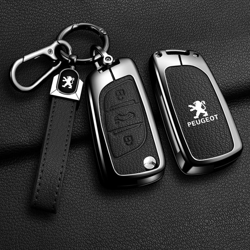 For Peugeot 107 207 307 307S 308 407 607 Zine Alloy Leather Car Remote Key Case Cover Protector Leather Key Bag Auto Accessories