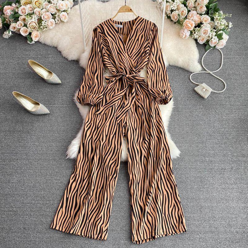 K-style Fashion V Neck High Waist Slim Looking Gingham Jumpsuit