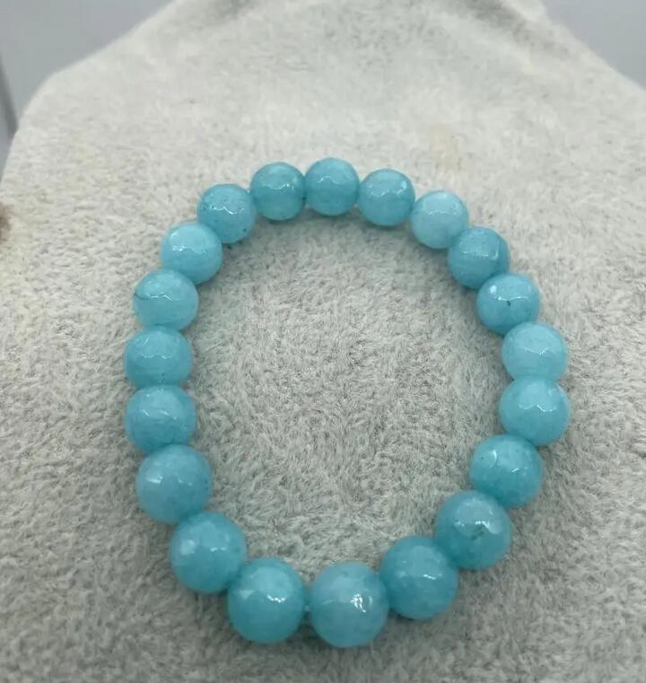 Bracciale in vera gemma di Larimar blu da 10 mm con motivo ad acqua 7,5'' AAA
