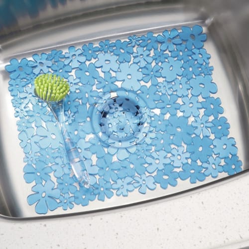 Interdesign Sink Mat, Floral Pattern, Blue, Large, 60961EJ