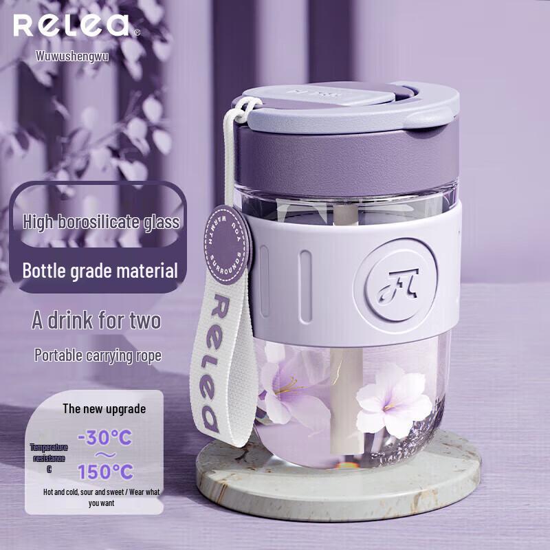 RELEA Portable Borosilicate Glass Straw Water Bottle