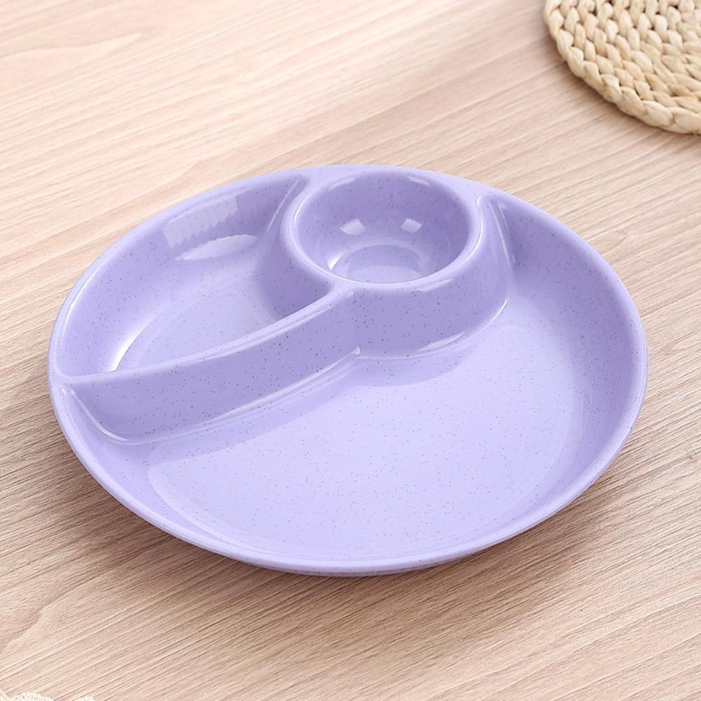2pcs Household Round Food Plate Microwavable Thickened Divided Dinner Plate Plastic Fruit Serving Tray Salad