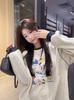 Women's 2025 Korean Style Cartoon Print Round Neck Sweatshirt - Autumn/Winter Velvet Loose Fit