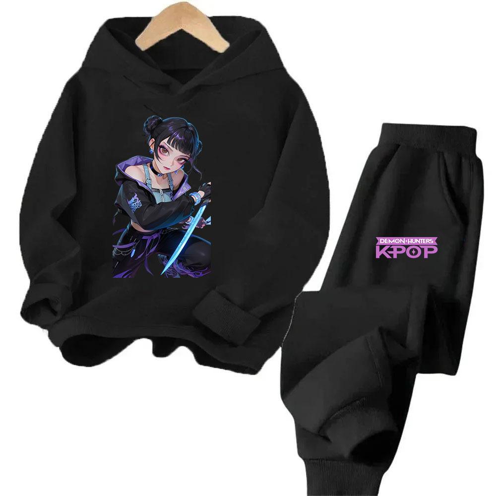 Kpop Witch Hunt Cartoon Fashion Boys Girls Casual Loose Printed Warm Comfortable Hoodie Pants Set