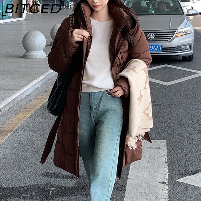 BITCED Women's Down-Filled Cotton Coat - Autumn/Winter Mid-Length, Elegant and Tailored, Knee-Length, Thickened Outerwear