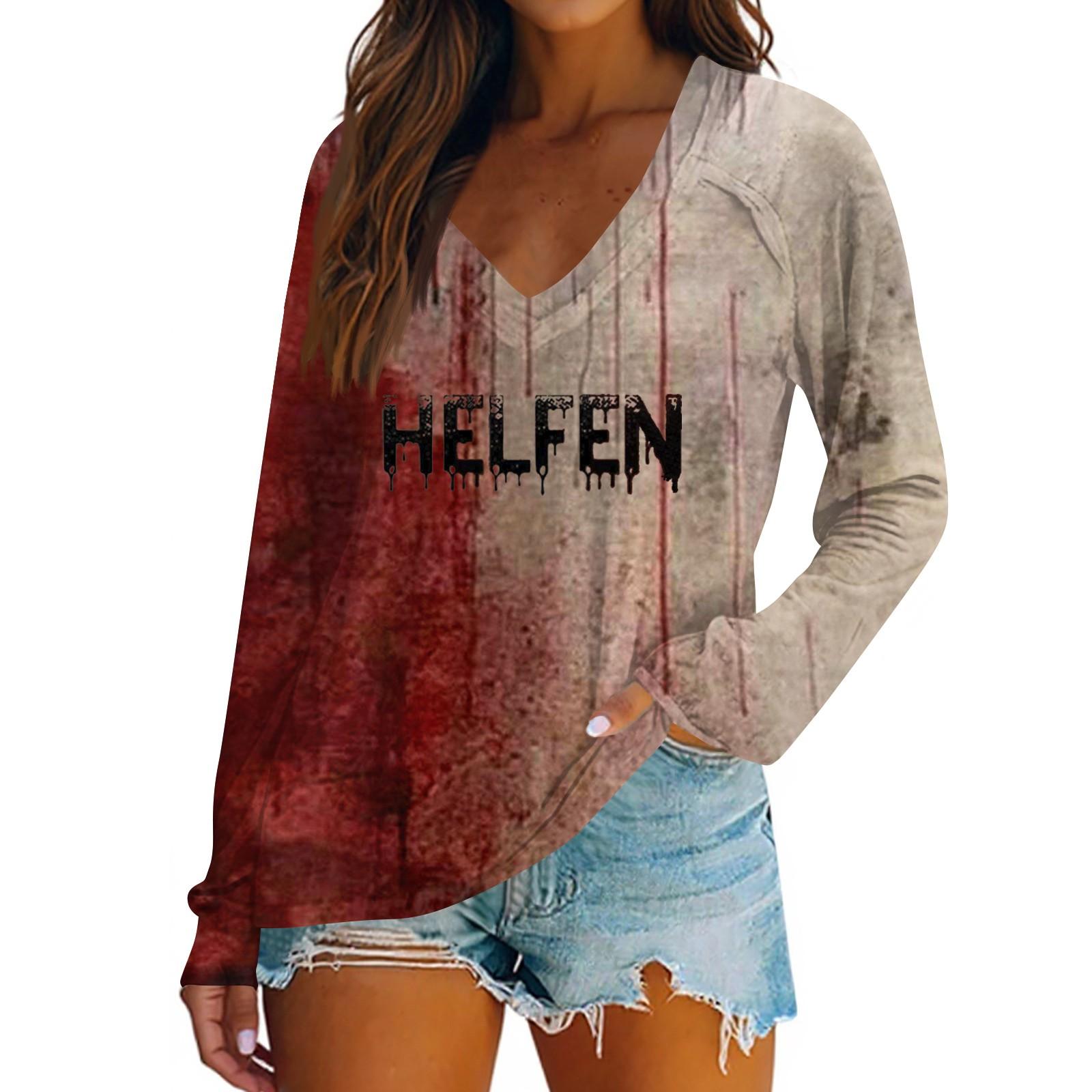 

Женская повседневная мода снежинка напечатанный винтажный повседневный принт длинный рукав V-образный вырез пуловер топ блузка XL