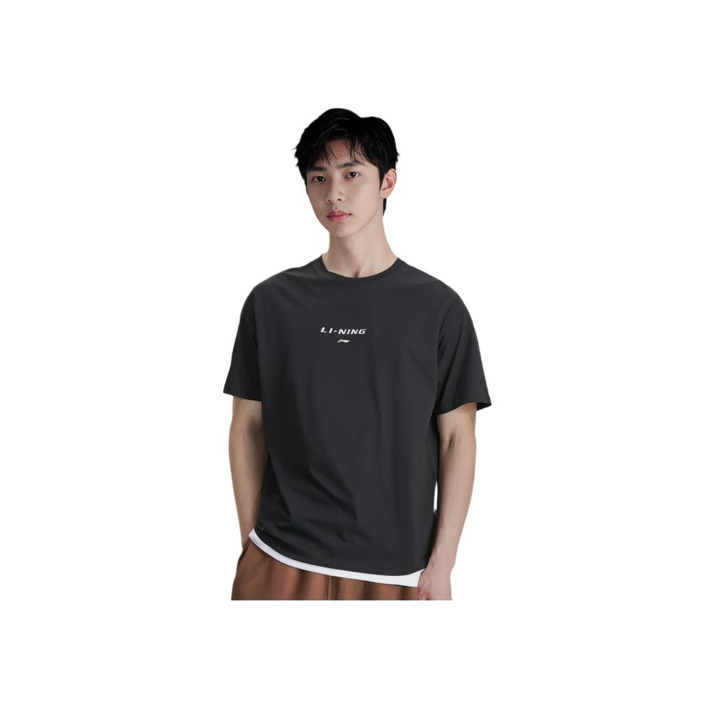 Li-Ning Fitness Series Simple Solid Color Round Neck Pullover Short Sleeve T-Shirt Men Tops Black ATSV115-1