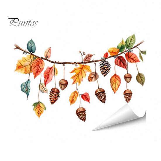 Durable Window Clings for Glass Autumn Maple Leaf Pinecone Scarecrow Pumpkin Static Clings, Waterproof PVC Film Stickers, Removable Seasonal