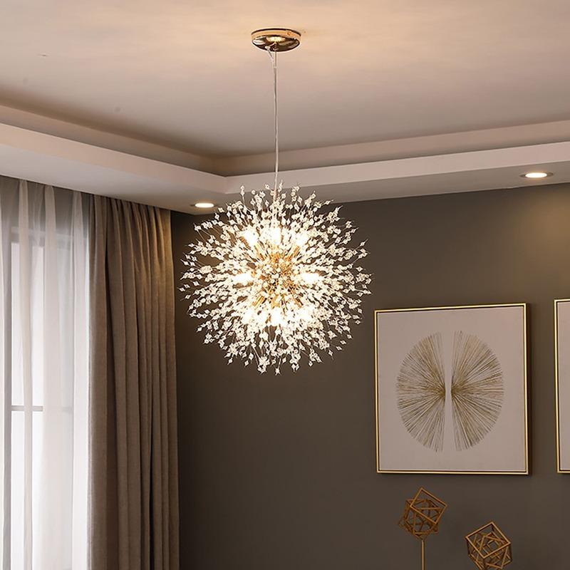 Modern Crystal Dandelion Chandelier Lighting Pendant Lamp For Living Room Dining Room Home Decoration