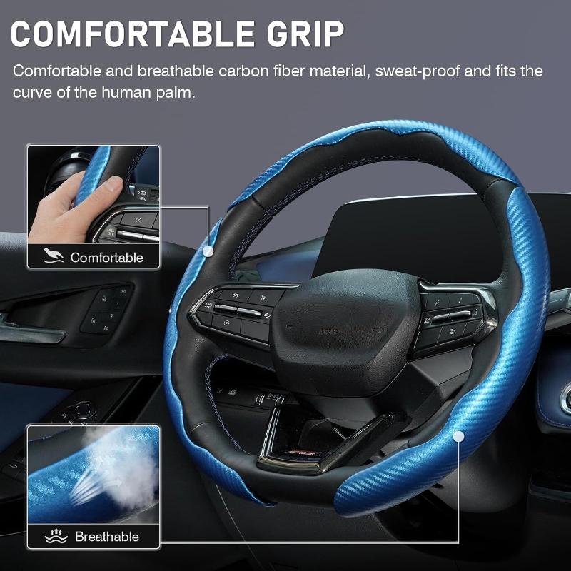 2Pcs Car Steering Wheel Covers Booster Micro Fiber Leather Auto Interior Decorative Accessories Glossy Carbon Fiber Looking
