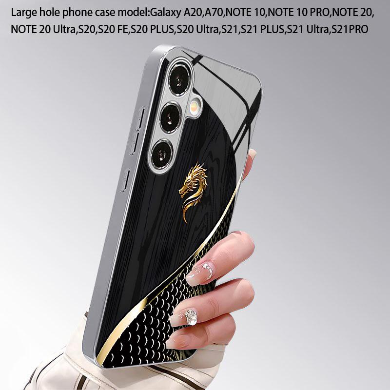 Gold Dragon Head Wood Pattern 2D Phone Case for Samsung S26 S25 S24 S23 S22 S21 S20 A56 A36 A16 - Glass Protective Cover