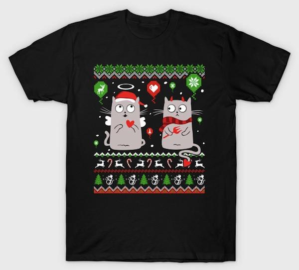 Rare Christmas Cat Meowy Gift Funny Black S-5XL Shirt FF264 Unisex T-Shirt L