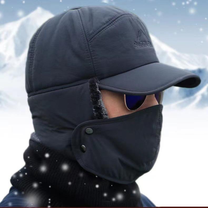 Winter Cycling Cotton Hat Men's Ushanka-Style Hat Cold-Resistant Fleece-Lined Warm Earflap Hat