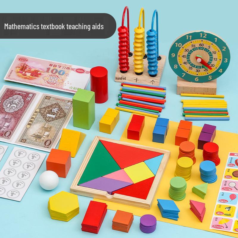 

Elementary School Math Teaching Set with Counters and Geometric Solids for Intellectual Development, Grades 1-2