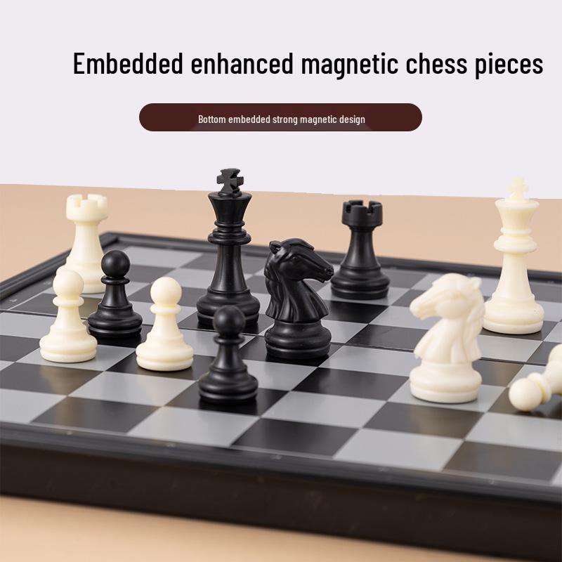 High-End Magnetisches Faltbares Schachspiel mit Holzmaserung-Imitation und Schwarzen & Weißen Figuren
