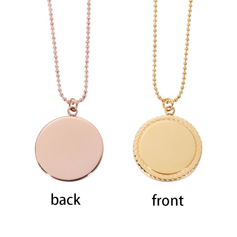 European Fashion Stainless Steel Colorfast Geometric Round Disc Necklace with Lace Pendant and Customizable Laser Logo