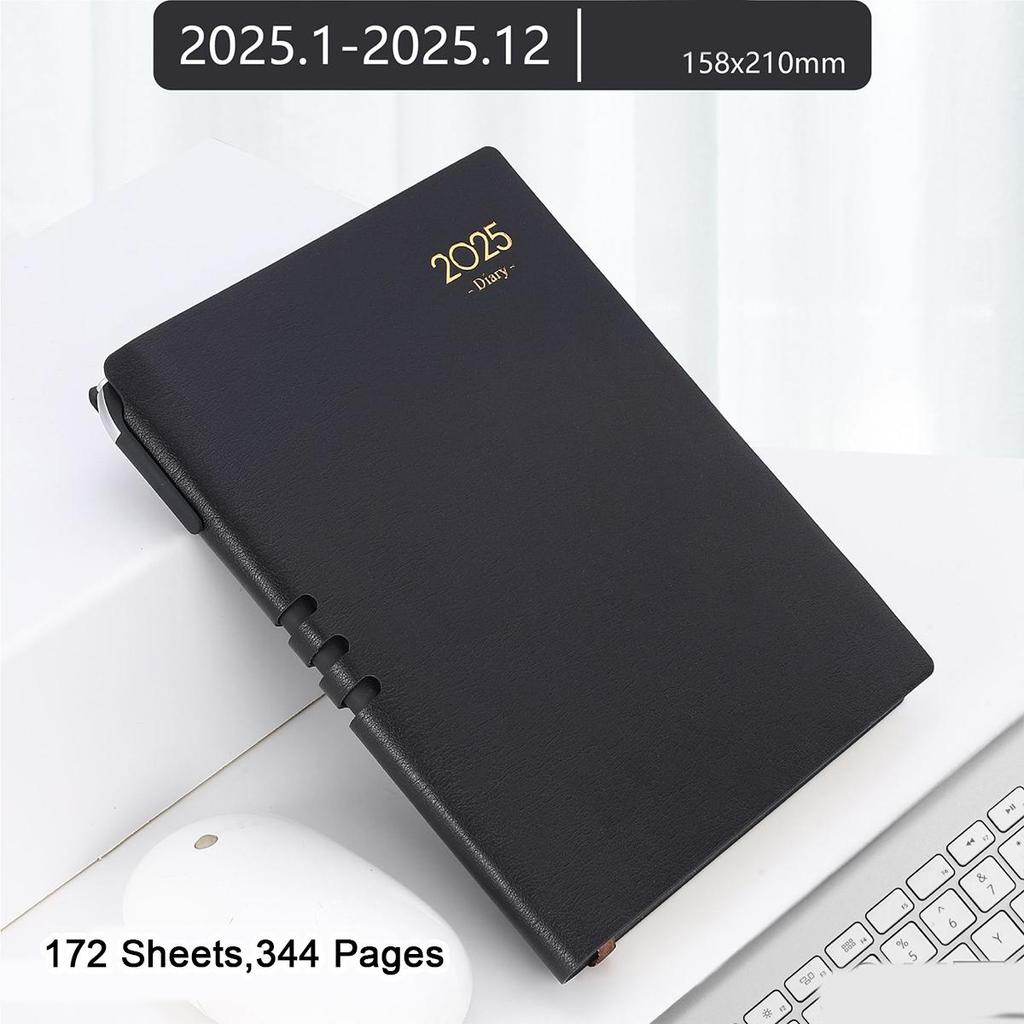 A5-Geschäftsplan aus weichem Leder, Tagesplaner für Studenten 2025, 365-Tage-Notizbuch, Notizblock, Memo, 172 Blätter, 344 Seiten