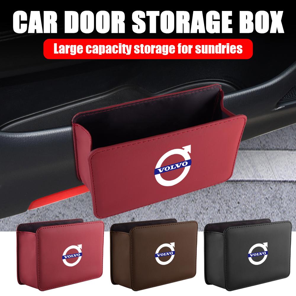 Car Door Storage Box Leather Auto Emblem Seat Back Trash Can For Volvo XC60 V40 S60 V50 V60 C30 S40 XC40 S80 Rdesign Accessories