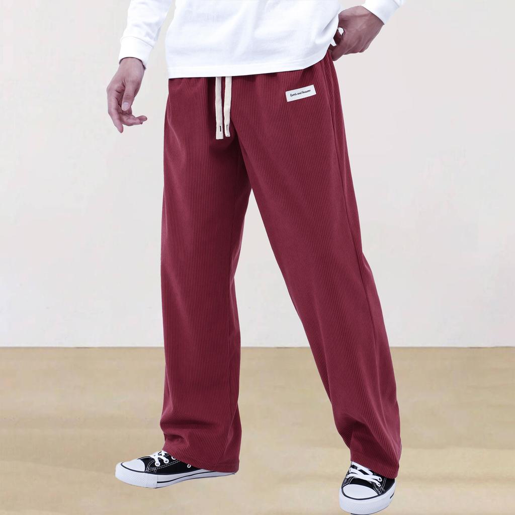 Autumn Mens Corduroy Casual Pants Fashion Loose Fit Pants Straight Sweatpants Elastic Waist Drawstring Outdoor Streetwear