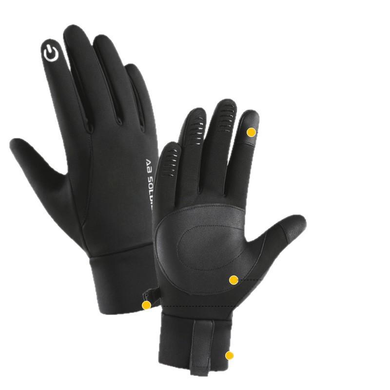 Cycling Gloves Men's Autumn and Winter Outdoor Sports Waterproof Cold Touch Screen Warm Plus Velvet Warm Gloves Bicycle Riding