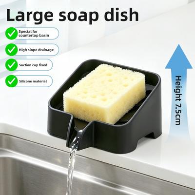 High Slope Silicone Soap Box Sink Sponge Storage Rack Suction Cup Anti-slip Soap Holder for Bathroom, Universal Use