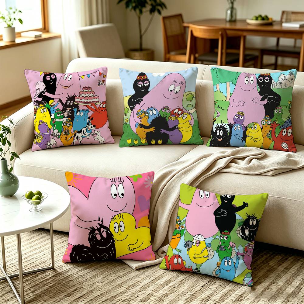 BBarbapapa Whole Family Cute Cartoon Pillow Case Square DoubleSided Sofa Cushion Cover Bedroom Bedside Pillow