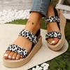 Fashion Summer Leopard Open Toe Sandals for Women Fashion Back Strap Med Heel Sandal Woman 2025 Thick Platform Wedge Sandals Female