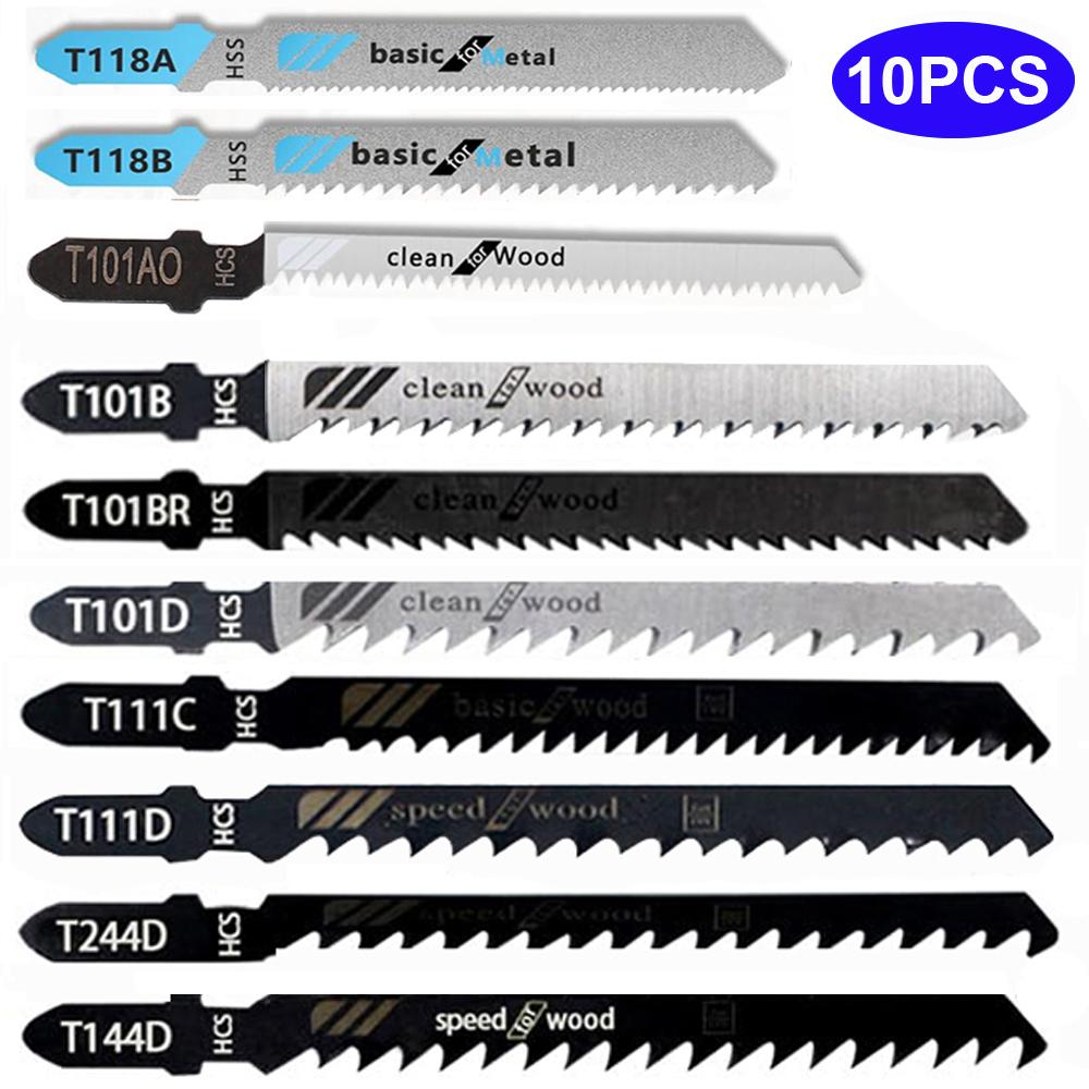 10Pcs  Multi-Purpose T-Shaft Jigsaw Blades HCS Assorted Jig Saw Blades High Speed Carbon Steel For Wood Plastic Metal Cutting